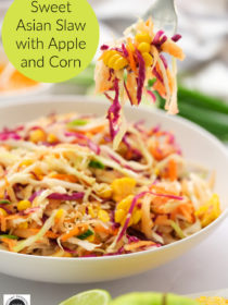 taking a bite of Sweet Asian Slaw with Apple and Corn