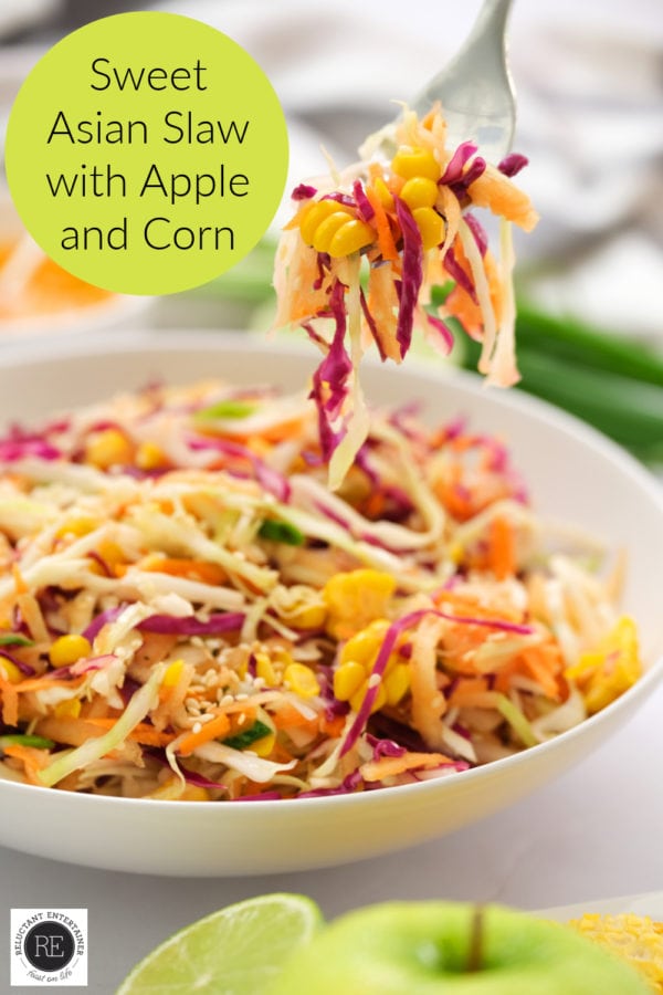 taking a bite of Sweet Asian Slaw with Apple and Corn