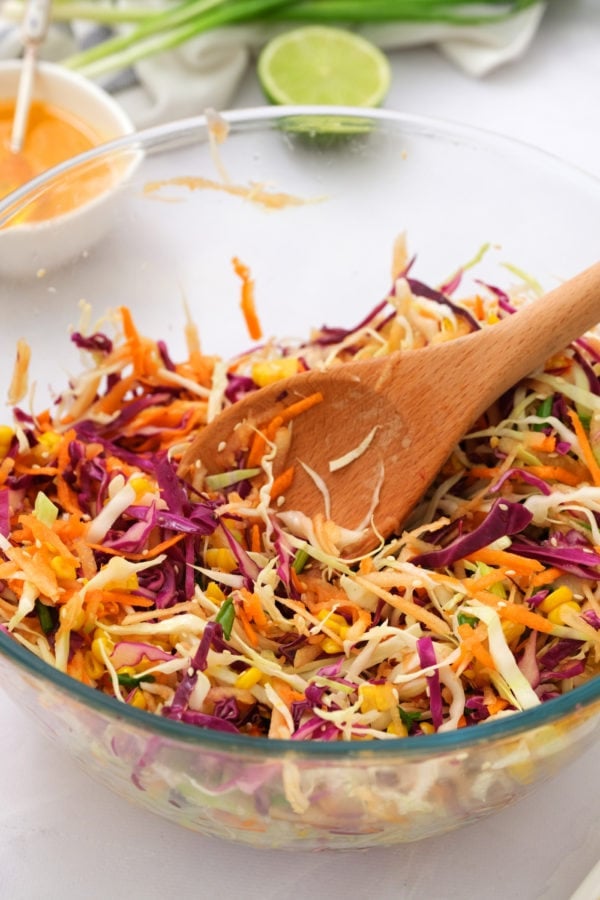 stirring Sweet Asian Slaw with Apple and Corn