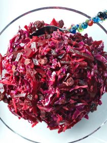 Red Cabbage Beet Slaw with Cranberries | reluctantentertainer.com