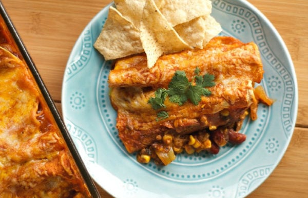 vegetarian enchiladas with chips