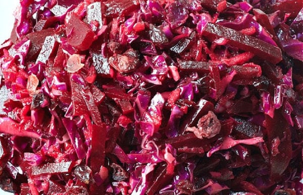 close up of Red Cabbage Beet Slaw