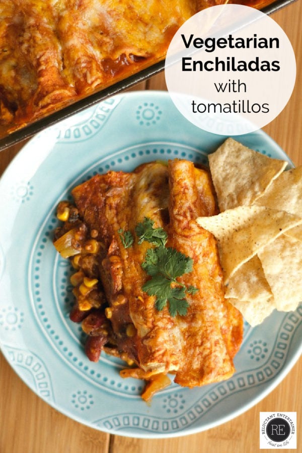 veggie enchiladas served on blue plate