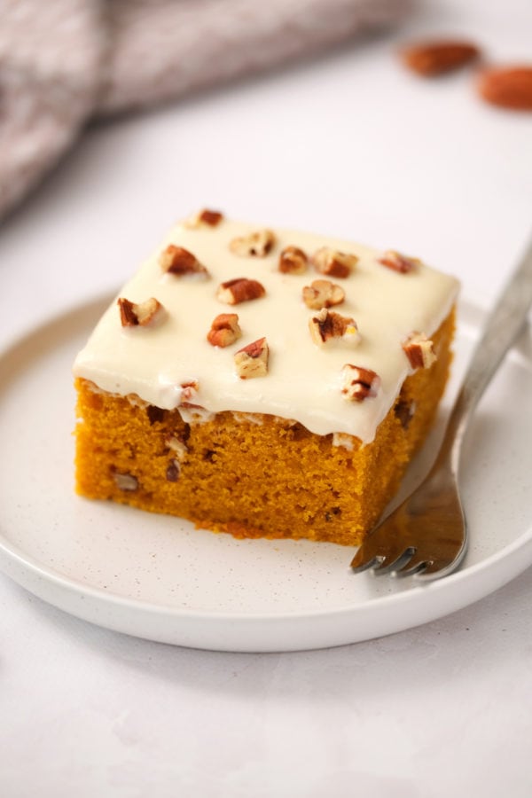 Pumpkin Cake with Maple Frosting on a plate