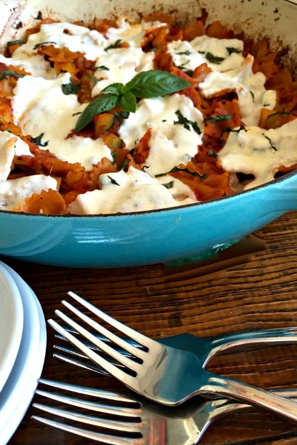 So easy for a QUICK dinner: One-Pot Vegetarian Pasta Bake at Reluctant Entertainer.com