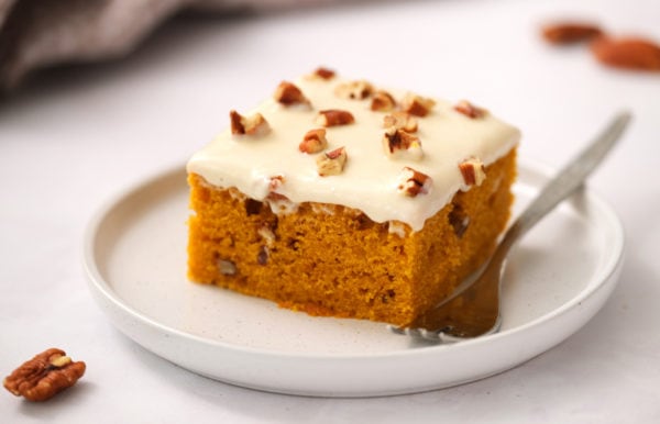 slice of Pumpkin Cake with Maple Frosting