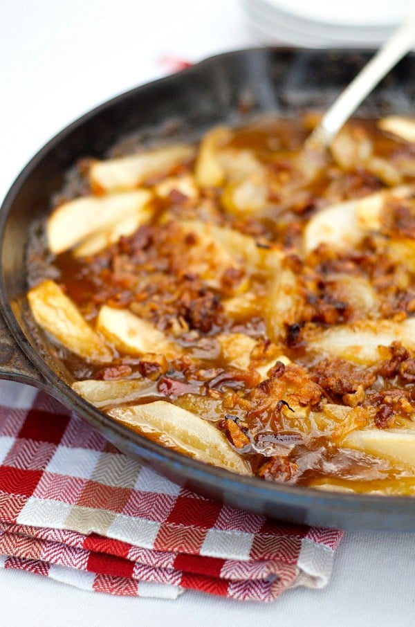 Apple Pear Skillet Dessert with Pecan Coconut Topping | ReluctantEntertainer.com