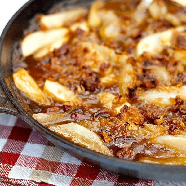 Apple Pear Skillet Dessert with Pecan Coconut Topping