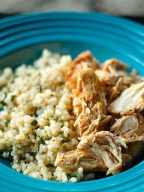 Crock Pot Salsa Chicken on Brown Rice