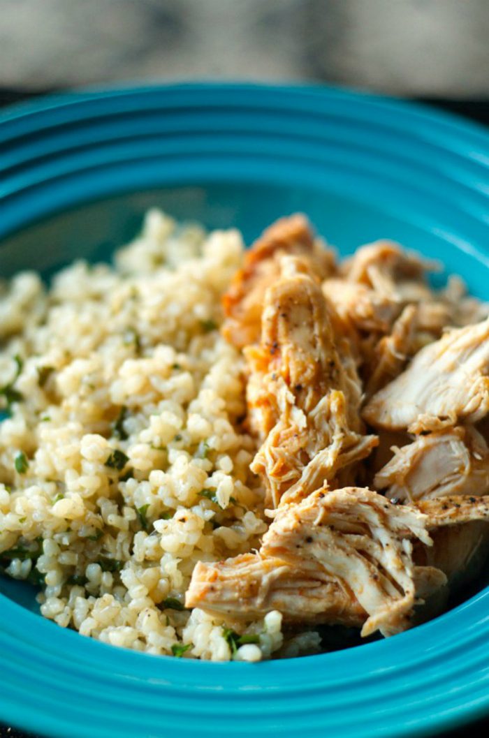 Crock Pot Salsa Chicken On Brown Rice