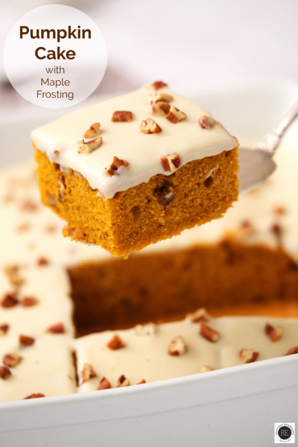 piece of pumpkin cake with maple frosting