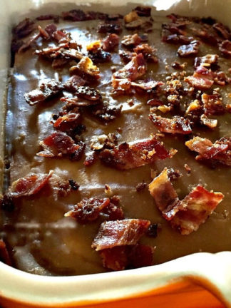 a gooey maple cake with bacon