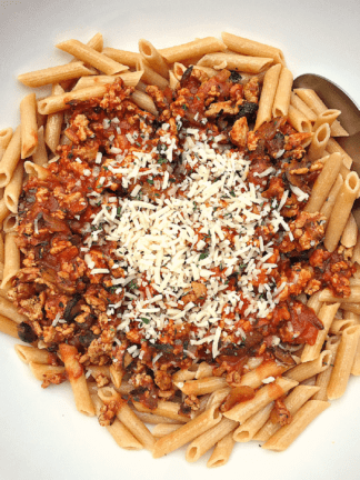 Bowl of Bacon Mushroom Ragu Pasta