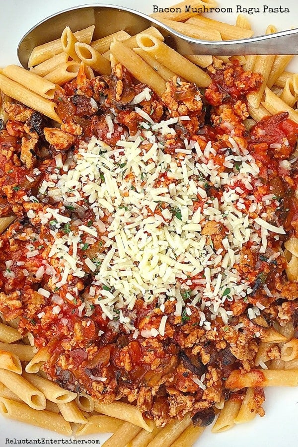 Bacon Mushroom Ragu Pasta | ReluctantEntertainer.com