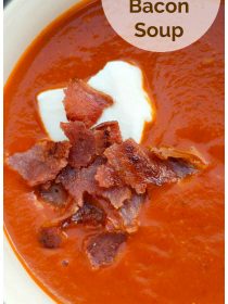 tomato soup with creme fraiche and crunchy bacon