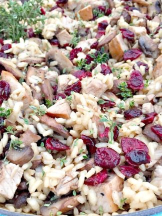 Turkey Mushroom Cranberry Risotto #reluctantentertainer #leftovers #Thanksgiving #recipe
