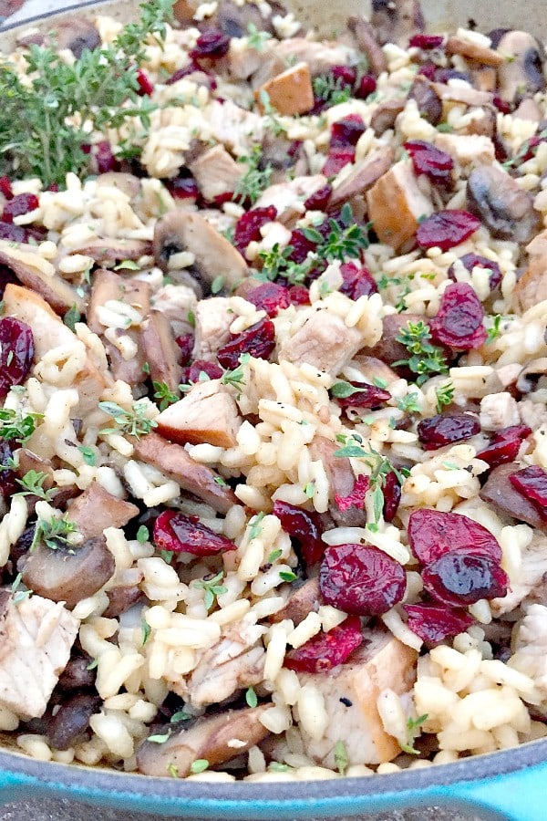 Turkey Mushroom Cranberry Risotto #reluctantentertainer  #leftovers #Thanksgiving #recipe