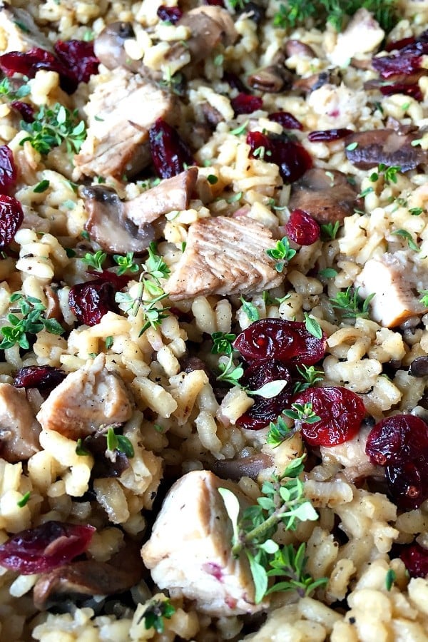 Turkey Mushroom Cranberry Risotto #reluctantentertainer  #leftovers #Thanksgiving #recipe