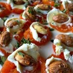 goat cheese and almond on dried apricot, drizzled with honey