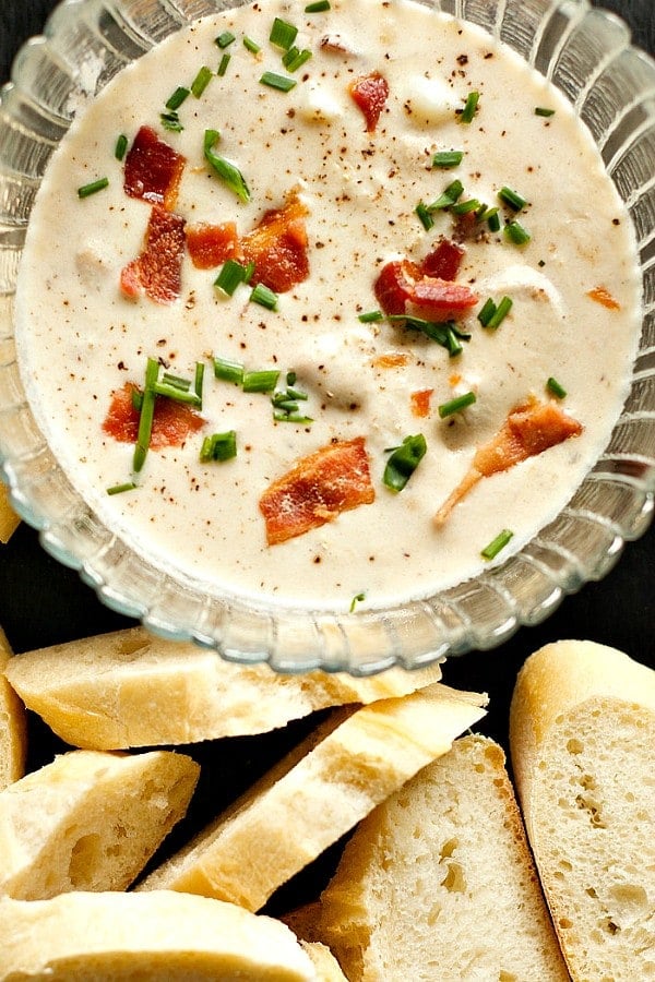 glass bowl of Best Clam Chowder soup