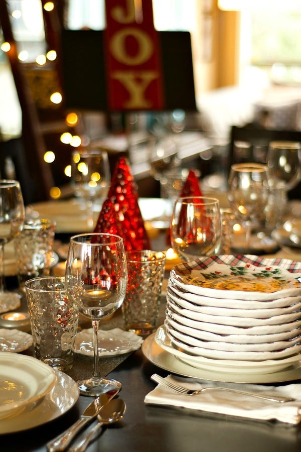 Holiday Winter's Eve Table Setting with Cranberry Pear Chutney Appetizer