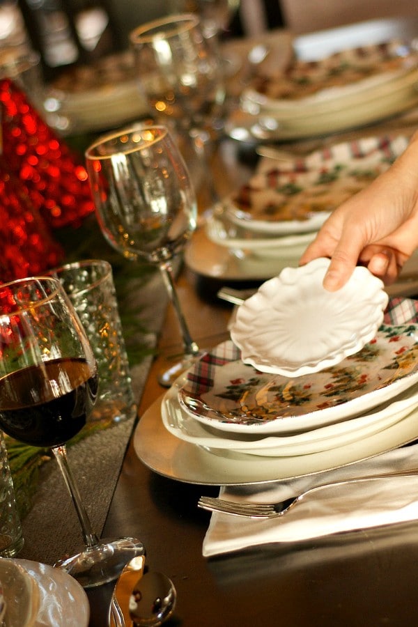 Holiday Winter's Eve Table Setting with Cranberry Pear Chutney Appetizer