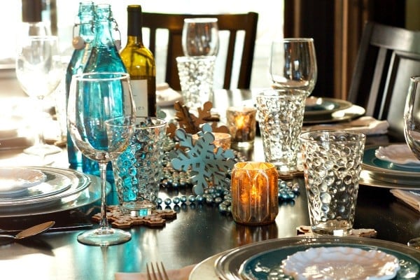 Holiday Dinner Party Menu with Snowflake Table Setting