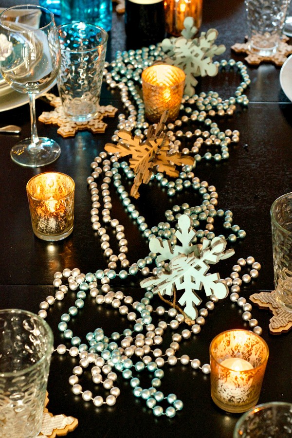 Holiday Dinner Party Menu with Snowflake Table Setting