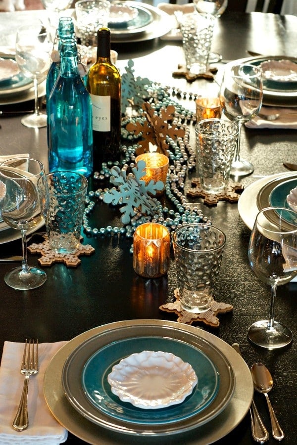 Holiday Dinner Party Menu with Snowflake Table Setting