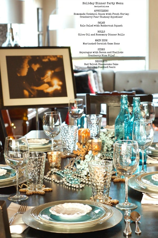 Holiday Dinner Party Menu with Snowflake Table Setting