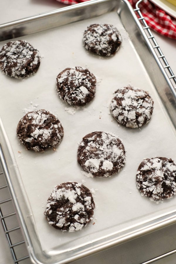 baking sheet of Brownie Crinkle Cookies with Dates