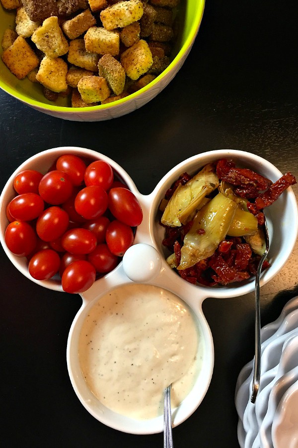 Caesar Salad Bar with Homemade Dressing and Blue Diamond Almonds