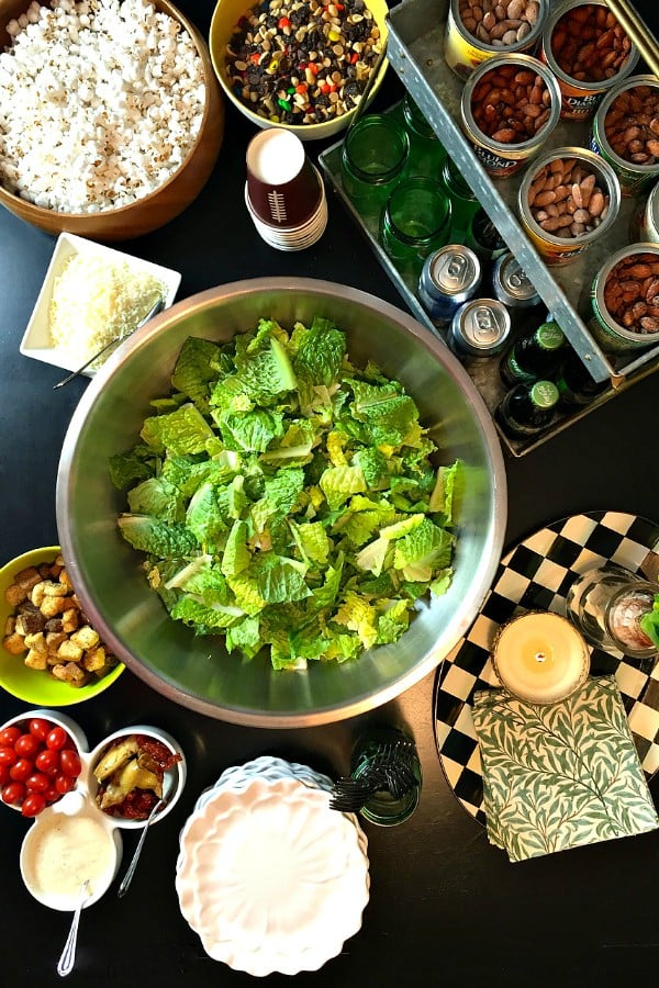Caesar Salad Bar with Homemade Dressing and Blue Diamond Almonds