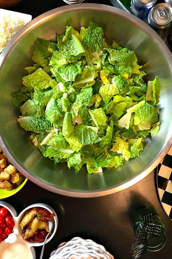 Caesar Salad Bar with Homemade Dressing and Blue Diamond Almonds