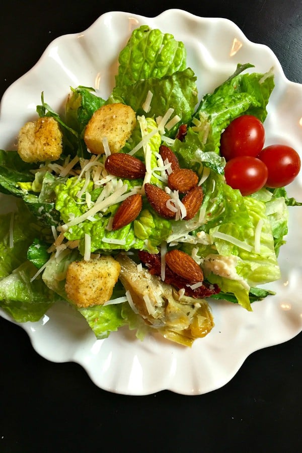 Caesar Salad Bar with Homemade Dressing and Blue Diamond Almonds