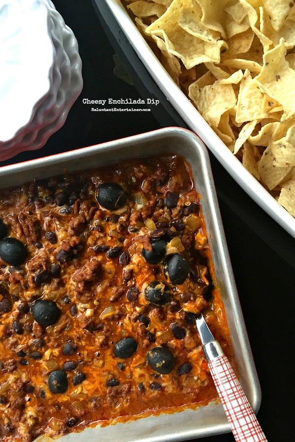 cheesy enchilada dip and superbowl party menu