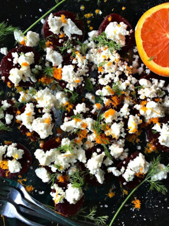 a beet appetizer with cheese and citrus