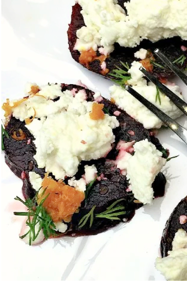 slices of beet with goat cheese