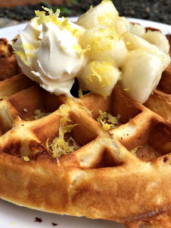 Buttermilk Waffles with Pear Compote