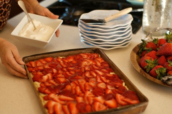 serving a Strawberry Cream Shortbread Dessert