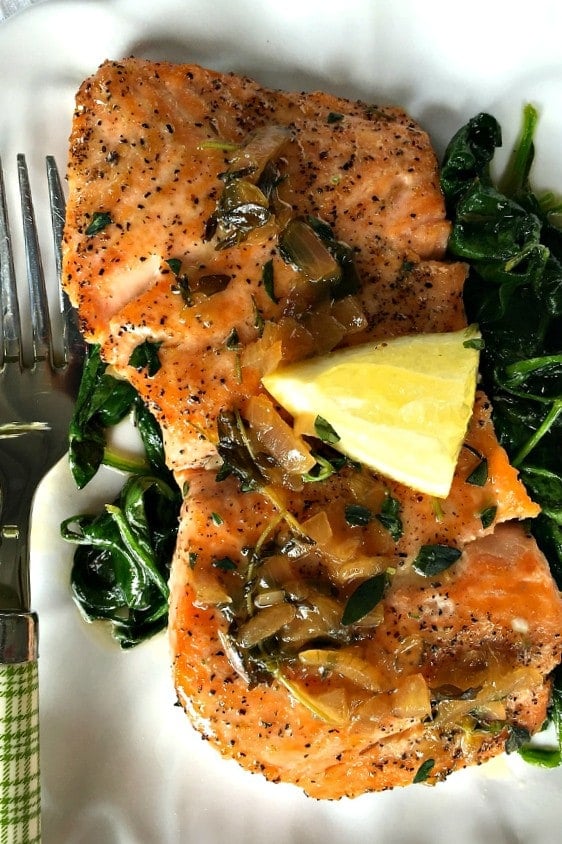 Pan-Roasted Salmon with Thyme Butter Sauce