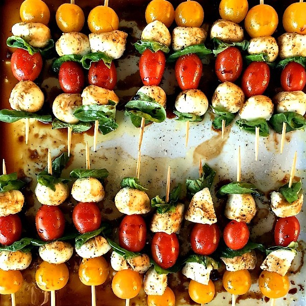 Mini Caprese Skewers Appetizer - Reluctant Entertainer