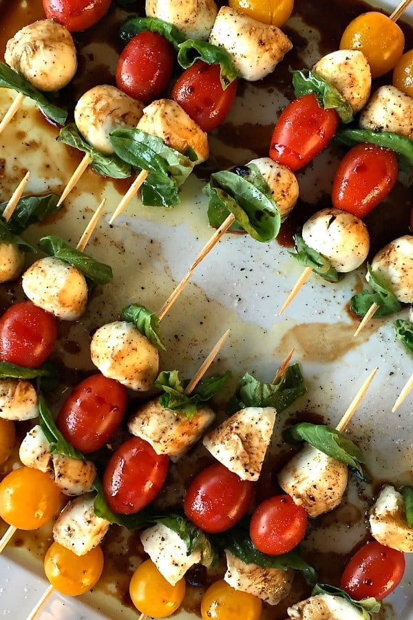 Mini Caprese Skewers Appetizer - Reluctant Entertainer