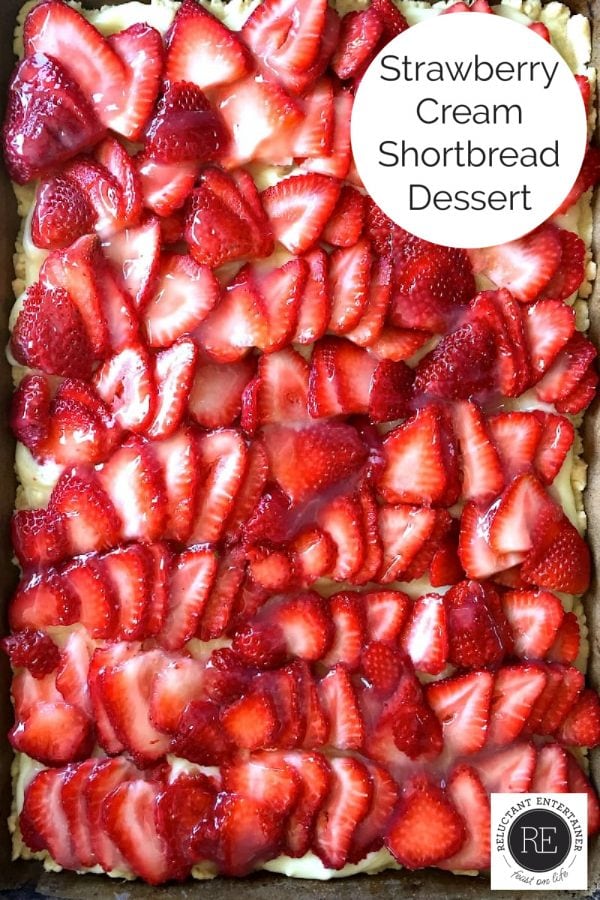 bar pan of Strawberry Cream Shortbread Dessert