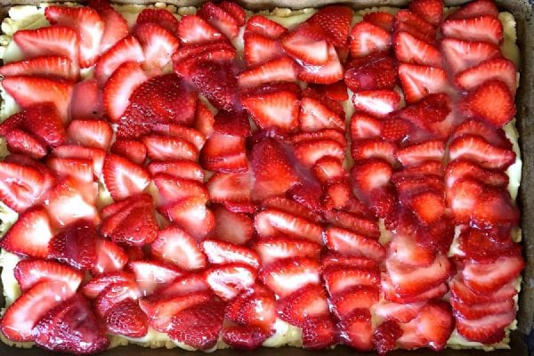 Strawberry Cream Shortbread Dessert on cookie crust
