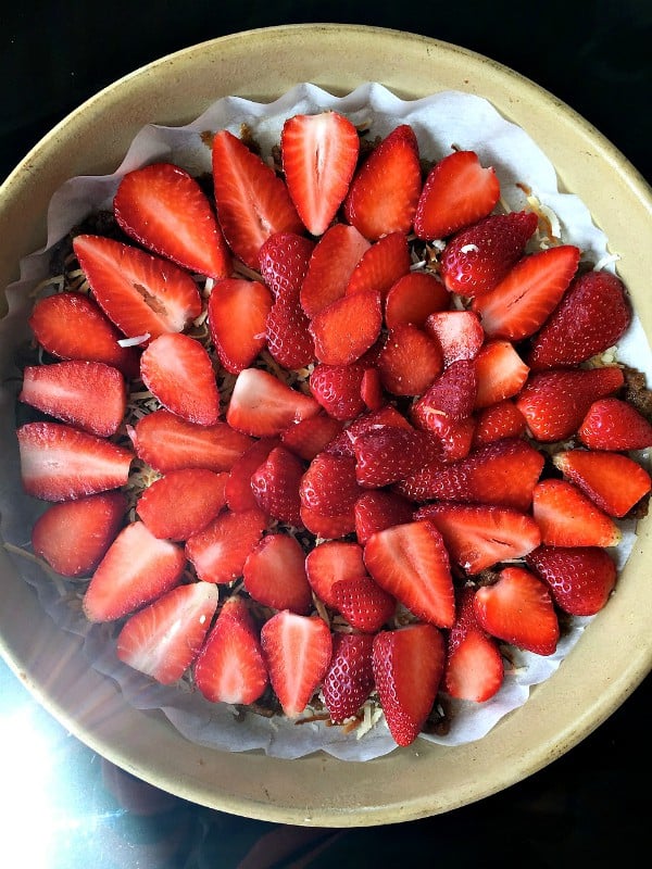 Strawberry Coconut White Chocolate Upside Down Cake