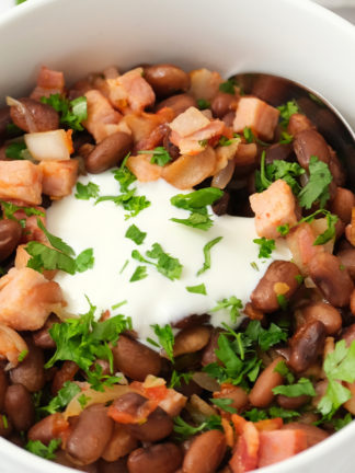 Mexican Charro Beans with Ham with sour cream