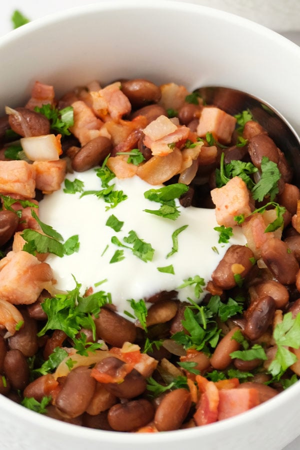 Mexican Charro Beans with Ham with sour cream