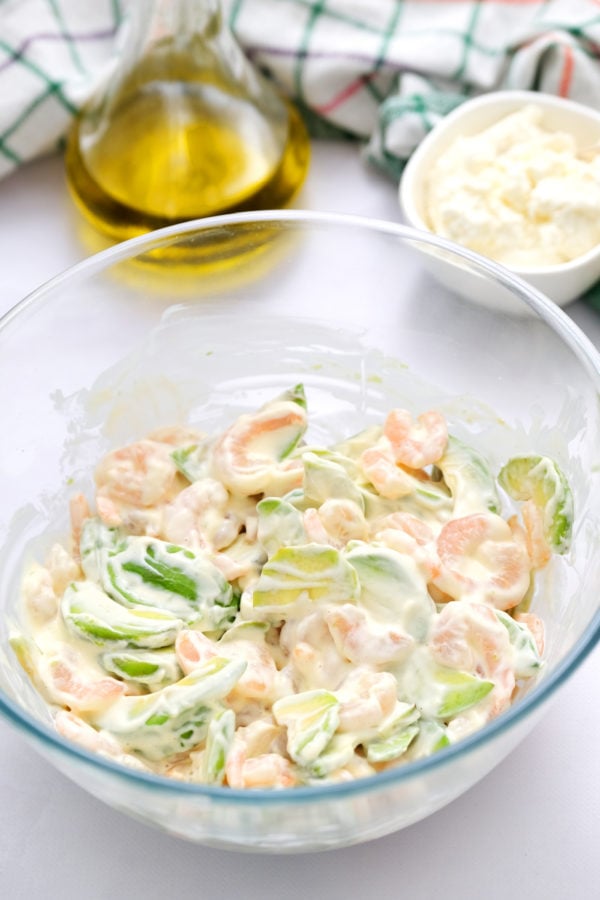 Green Salad with Shrimp and Avocado in dressing