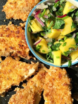 Coconut Crusted Fish with mango salsa